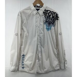 Roar Surreal  Embroidered Y2K XL Blue White Embroidered Long Sleeve‎ Affliction